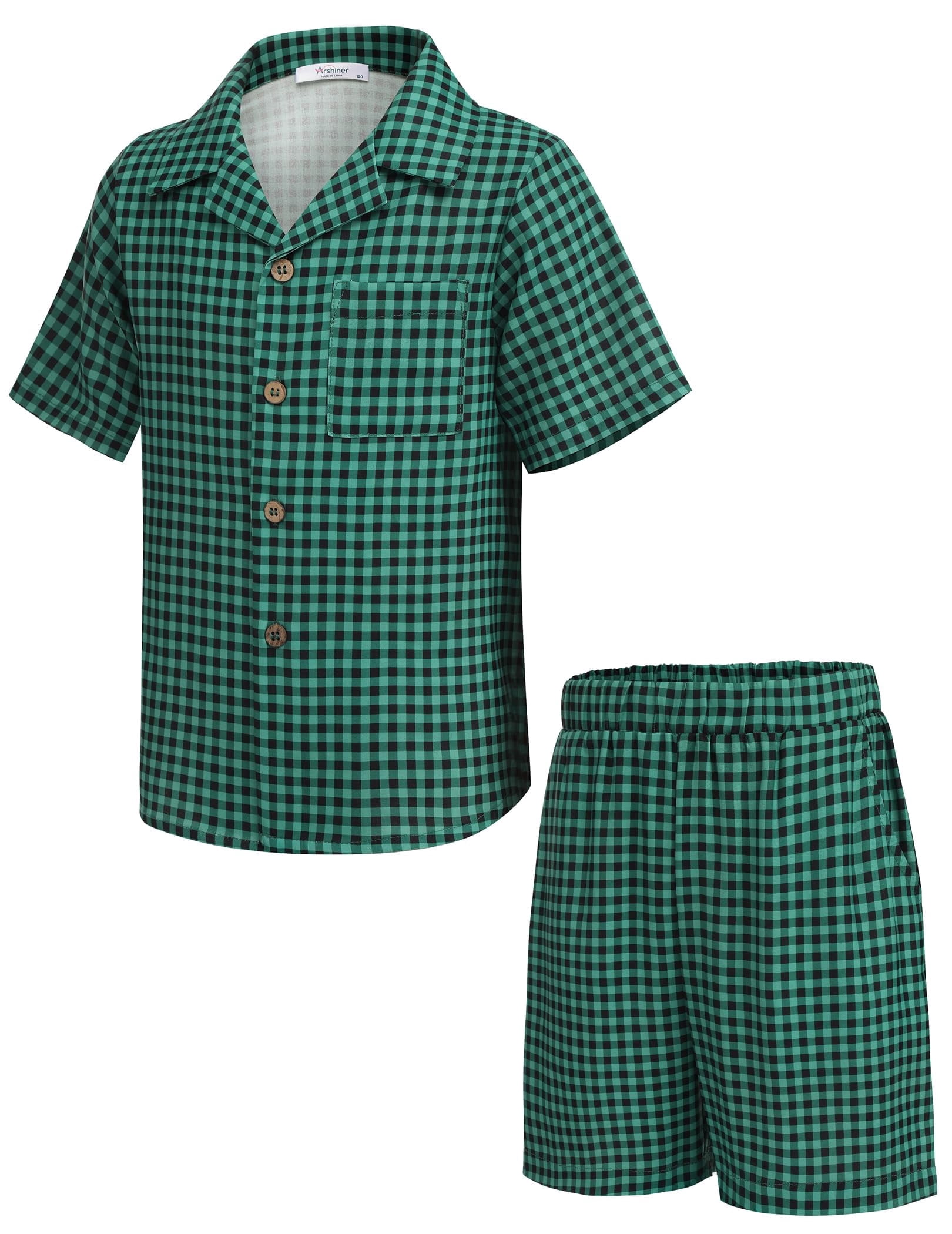 Boys 2 Pieces Summer Beach Outfits Short Sleeve Button Down Shirts and Shorts Vacation Texture Sets for Kids