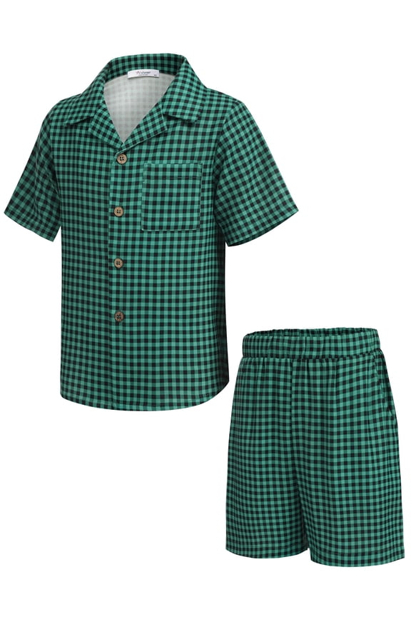 Boys 2 Pieces Summer Beach Outfits Short Sleeve Button Down Shirts and Shorts Vacation Texture Sets for Kids