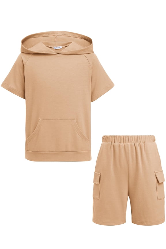 Boys 2 piece outfits Letter Graphic Colorblock Short Sleeve Hoodie Short Sets