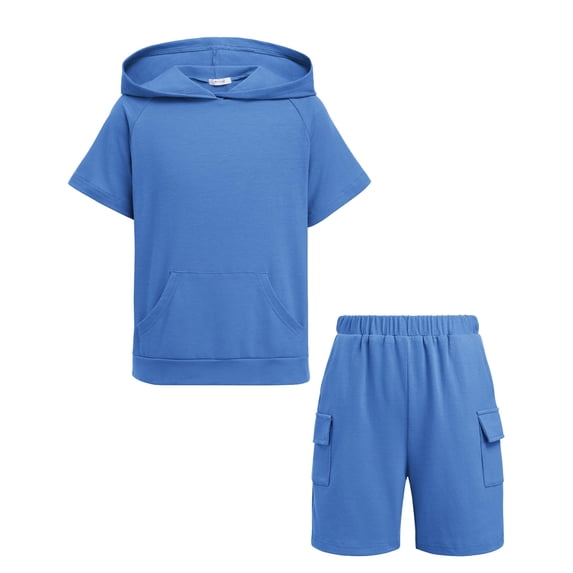 Arshiner Boys 2 piece outfits Letter Graphic Colorblock Short Sleeve Hoodie Short Sets
