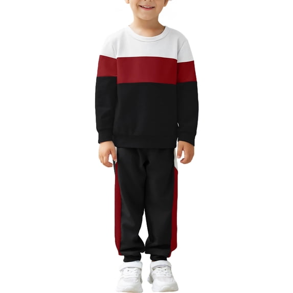 Arshiner Boys 2Pcs Color Block Sweatshirt & Casual Pants Fall Winter Outfits Set