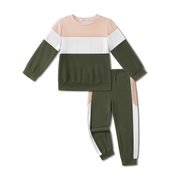 Arshiner Boys 2Pcs Color Block Sweatshirt & Casual Pants Fall Winter Outfits Set