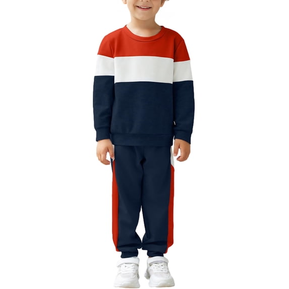 Arshiner Boys 2Pcs Color Block Sweatshirt & Casual Pants Fall Winter Outfits Set
