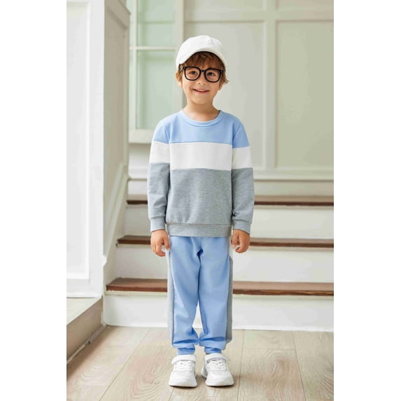 Arshiner Boys 2Pcs Color Block Sweatshirt & Casual Pants Fall Winter Outfits Set