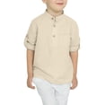 thumbnail image 1 of Arshiner Boys Cotton Linen Henley Shirt Button Down Shirt Long Sleeve T Shirt Casual Solid Tops, 1 of 6