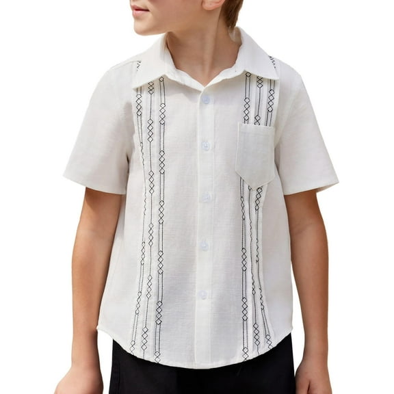 Arshiner Boys Button Down Shirt Lightweight Guayabera Linen Cotton Shirt Summer Beach Tops Size 16