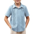 thumbnail image 1 of Arshiner Boys Cuban Guayabera Shirt Cotton Linen Button Down Shirt Light Blue 9-10 Years, 1 of 9