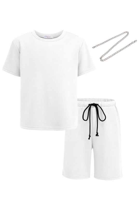 Boys Drop Shoulder T-Shirt & Drawstring Waist Shorts Set Casual Summer Clothes