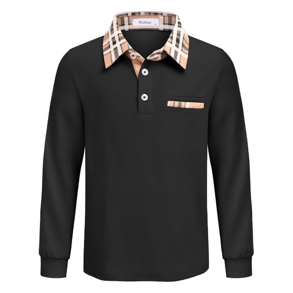 Arshiner Boys Fall Polo Shirts Long Sleeves Color Block Half Button Polo Shirts with Pocket