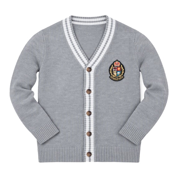 Arshiner Boys Girls School Uniform Cardigan Sweater Soft V-Neck Preppy Knit Outerwear, Embroidered Badge, Unisex Anti-Pill Long Sleeve Button Uniform Cardigan 3-10Y