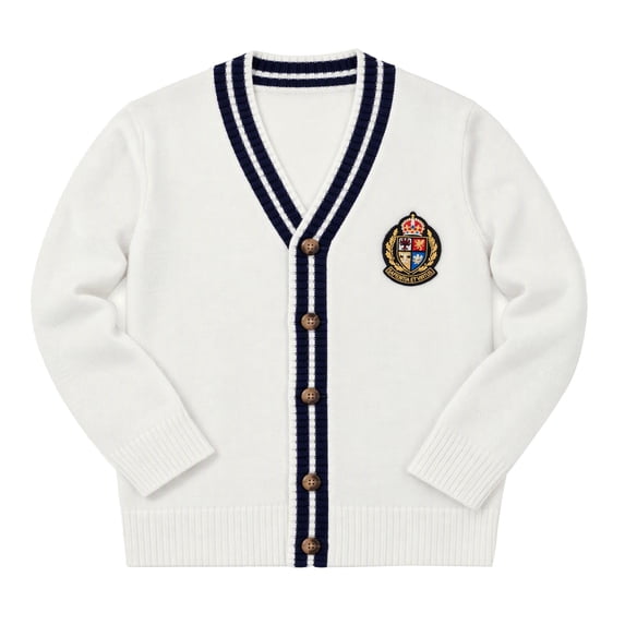 Arshiner Boys Girls School Uniform Cardigan Sweater Soft V-Neck Preppy Knit Outerwear, Embroidered Badge, Unisex Anti-Pill Long Sleeve Button Uniform Cardigan 3-10Y