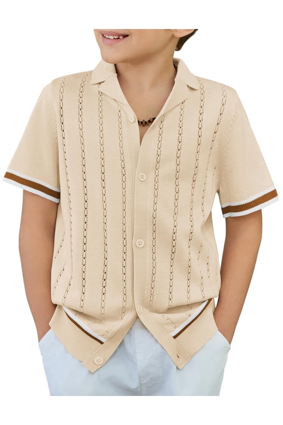 Boys Knit Shirts Short Sleeve Button Down Shirt Vintage Fashion Casual Summer Beach Shirts