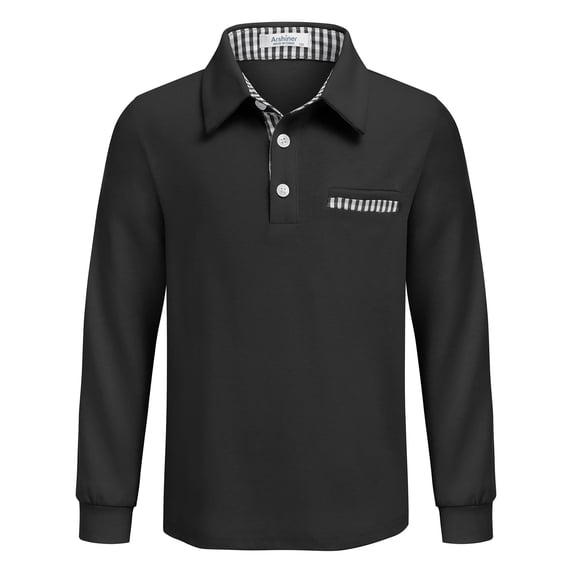 Arshiner Boys Fall Polo Shirts Long Sleeves Color Block Half Button Polo Shirts with Pocket