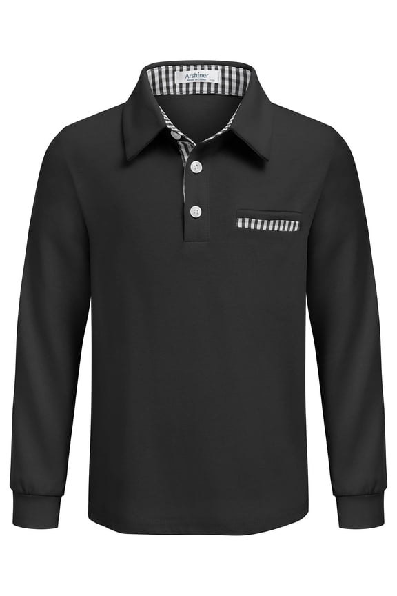Boys Long Sleeve Black Polo Shirt School Uniform Shirt