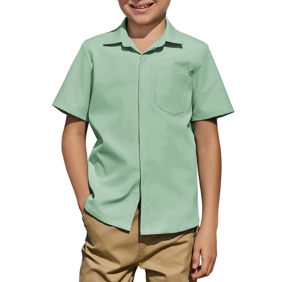 Arshiner Boys Long Sleeve Dress Shirt Solid Button Down Shirts School Formal Uniform Shirts with Pocket for 5-12 Years