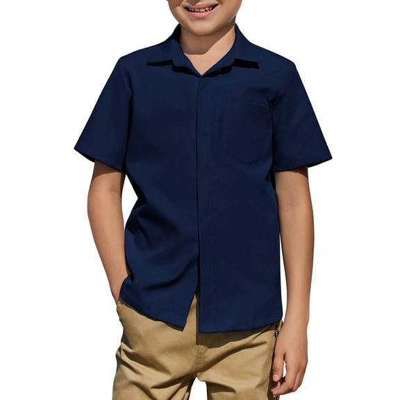 Arshiner Boys Long Sleeve Dress Shirt Solid Button Down Shirts School Formal Uniform Shirts with Pocket for 5-12 Years