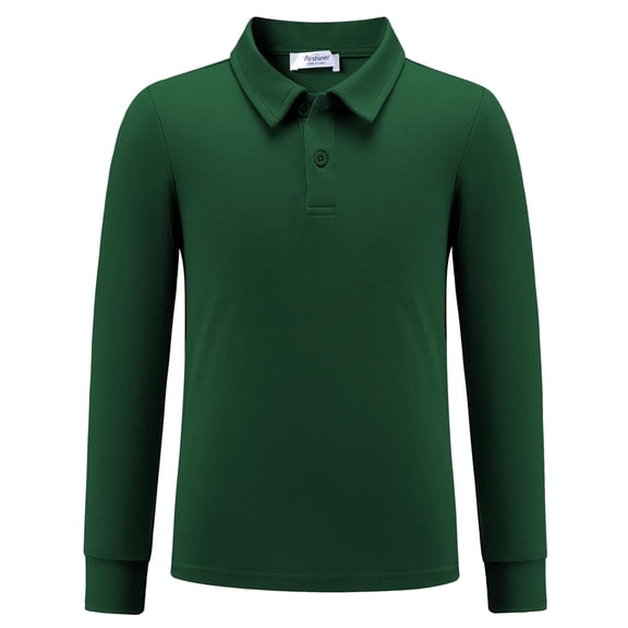 Arshiner Boys Long Sleeve Polo Shirt Performance School Uniform Pique Button Closure Shirt Black 11-12 Years 120 Bright green