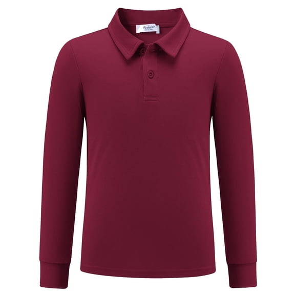 Arshiner Boys Long Sleeve Polo Shirt Performance School Uniform Pique Button Closure Shirt Black 11-12 Years 150 Deep red