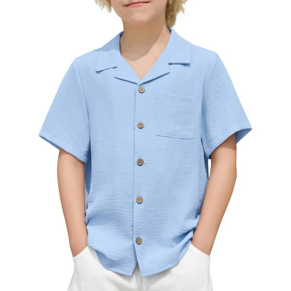 Arshiner Boys Short Sleeve Button Down Shirt Texture Summer Beach Vacation Shirt 10-11 Years