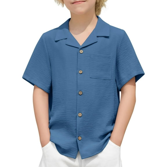 Arshiner Boys Short Sleeve Button Down Shirt Texture Summer Beach Vacation Shirt 9-10 Years