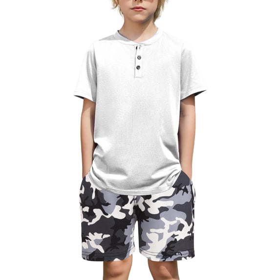 Arshiner Boys Summer Clothing Sets 3-button Short Sleeve Tee and Shorts Casual Outfits