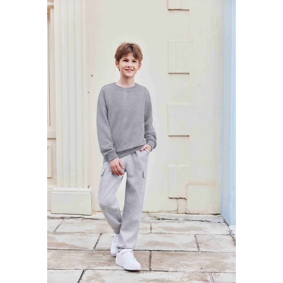 Arshiner Boys Sweatshirts Long Sleeve Crewneck Pullover Shirt Kids Fashion Fall Winter Sweater Size 6-14 Years Light Gray 120