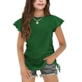 thumbnail image 1 of Arshiner Cute Shirts for Girls Girls Summer Tops Short Sleeve Ruched Knot Side Casual Loose Spring and Summer Tops Tee Blouse Green 9-10 Years, 1 of 7