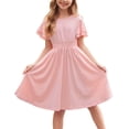 thumbnail image 1 of Arshiner Dress for Girls Plain Shirred High Waist Flowy Casual Party A Line Sundress, 1 of 8