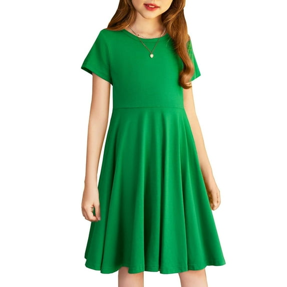 Arshiner Little Girls Short Sleeve A Line Casual Skater Dress