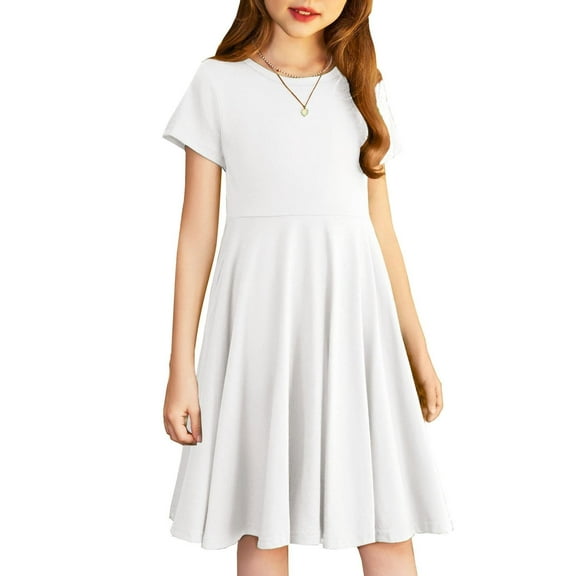 Arshiner Girl's Summer Dresses Short Sleeve Casual Holiday Skater Twirl Dress with Pockets