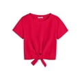 thumbnail image 1 of Arshiner Fashion Shirts For Girls Crewneck Summer Short Sleeve Kids Tee Shirts Girls Tie Knot Front Crop Girls Shirts Size 10-12 Years 120 Bright red, 1 of 5