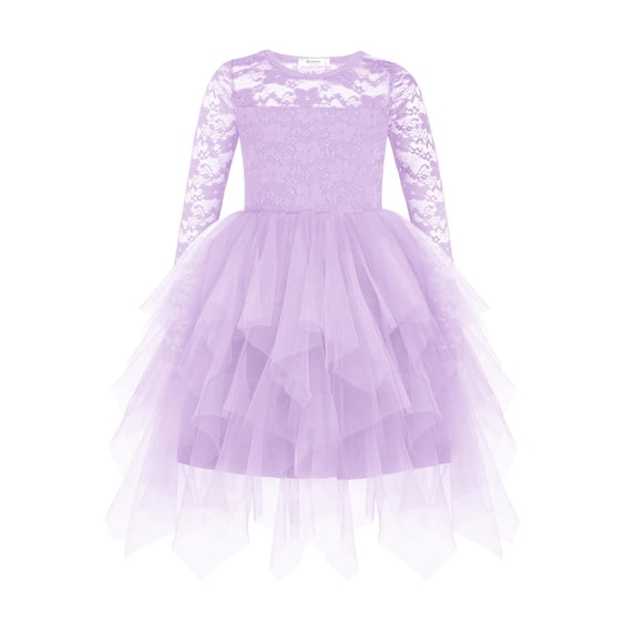 Arshiner Flower Girl Dress Toddler Contrast Lace Tutu Irregular Tulle Wedding Birthday Party Dresses