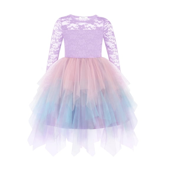 Arshiner Flower Girl Dress Toddler Contrast Lace Tutu Irregular Tulle Wedding Birthday Party Dresses