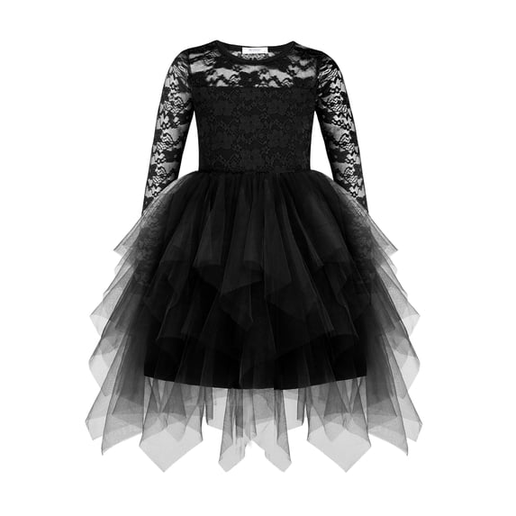 Arshiner Flower Girl Dress Toddler Contrast Lace Tutu Irregular Tulle Wedding Birthday Party Dresses