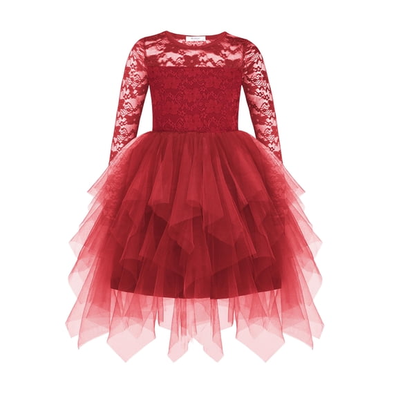 Arshiner Flower Girl Dress Toddler Contrast Lace Tutu Irregular Tulle Wedding Birthday Party Dresses
