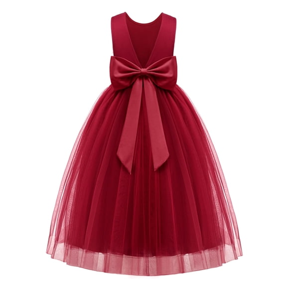 Arshiner Flower Girl Dress V-Back Bowknot Formal Pageant Ball Gown Wedding Party Long Tulle Dresses