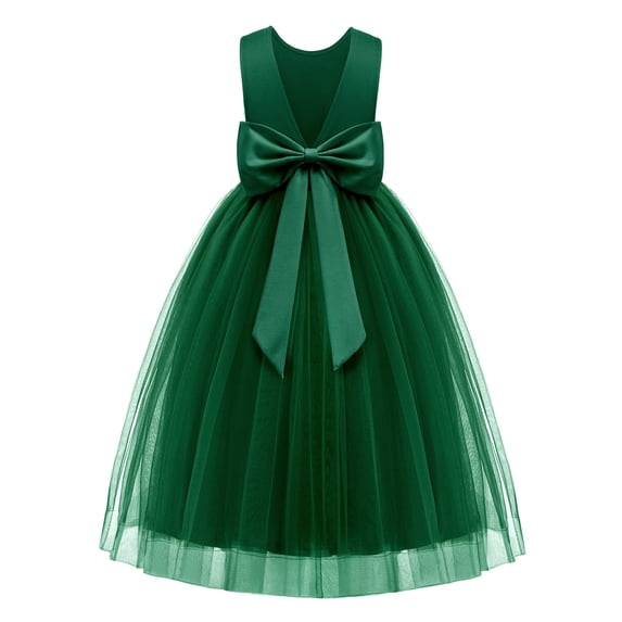 Arshiner Flower Girl Dress V-Back Bowknot Formal Pageant Ball Gown Wedding Party Long Tulle Dresses