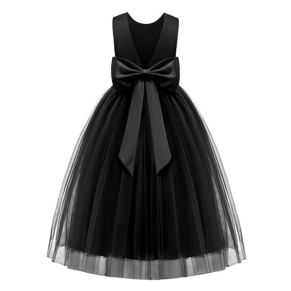 Arshiner Flower Girl Dress V-Back Bowknot Formal Pageant Ball Gown Wedding Party Long Tulle Dresses
