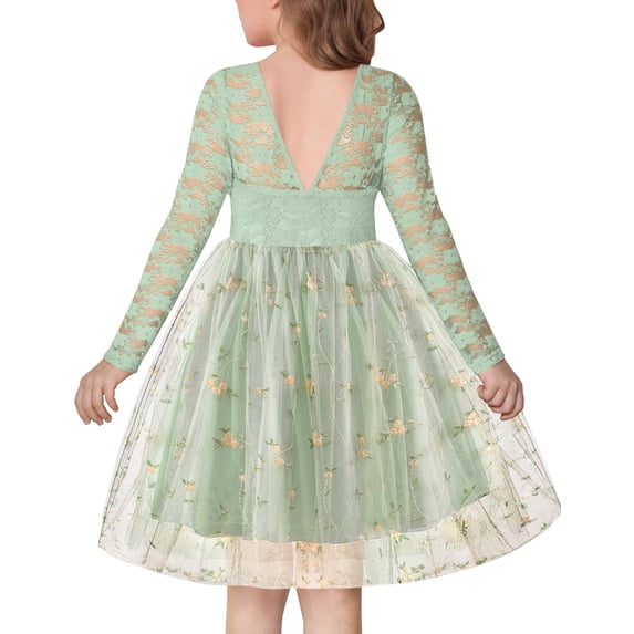 Arshiner Flower Girl Dress V Back Lace Long Sleeve Tulle Special Occasion Wedding Party Dresses