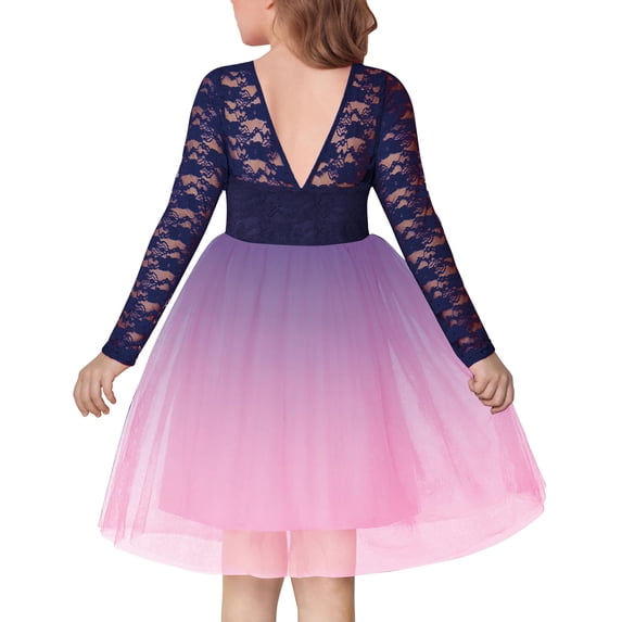 Arshiner Flower Girl Dress V Back Lace Long Sleeve Tulle Special Occasion Wedding Party Dresses