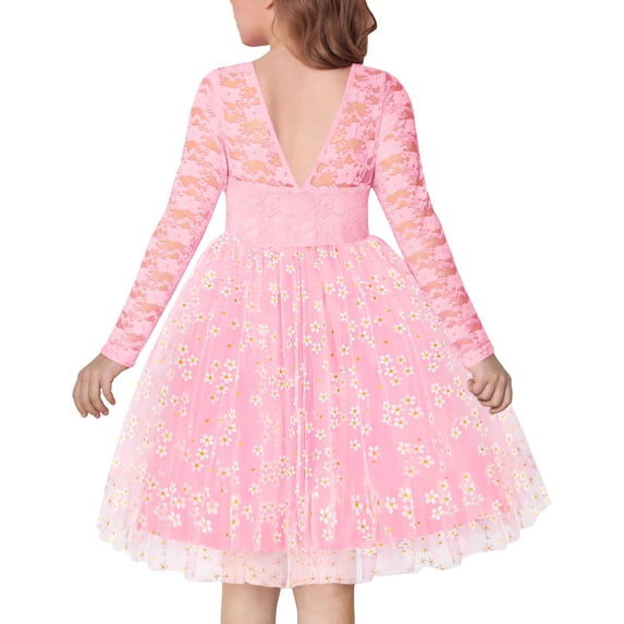 Arshiner Flower Girl Dress V Back Lace Long Sleeve Tulle Special Occasion Wedding Party Dresses