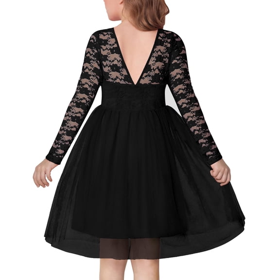 Arshiner Flower Girl Dress V Back Lace Long Sleeve Tulle Special Occasion Wedding Party Dresses