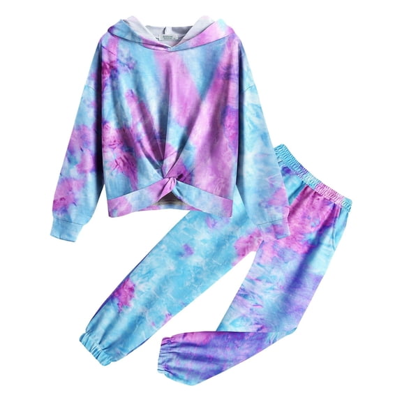 Arshiner Girls Tie Dye Sweatsuits Outfits Running Fall Athletic Tops Hoodies Sweatshirts and Sweatpants with Pockets