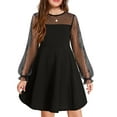 thumbnail image 1 of Arshiner Girl's Contrast Mesh Puff Long Sleeve High Waist A Line Black Short Dress with Pockets 11-12 Years, 1 of 4