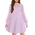thumbnail image 1 of Arshiner Girl's Contrast Mesh Puff Long Sleeve High Waist A Line Black Short Dress with Pockets, 1 of 6