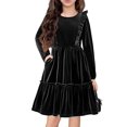 thumbnail image 1 of Arshiner Girl's Dress Vintage A-Line Long Sleeve Ruffle Swing Casual Velvet Dress with Pockets, 1 of 5