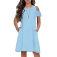 thumbnail image 1 of Arshiner Girl's Short Sleeve Casual Vintage Black Skater Party Dress with Pockets for 11-12 Years, 1 of 3