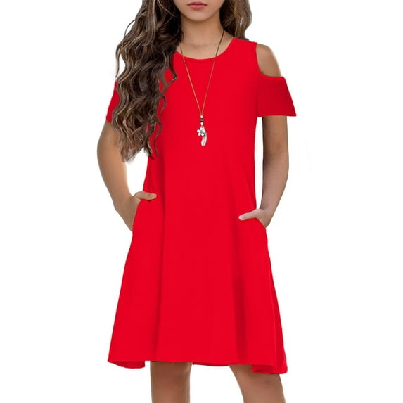 Arshiner Girls Casual Dress Short Sleeve Holiday Pockets Dresses Elegant