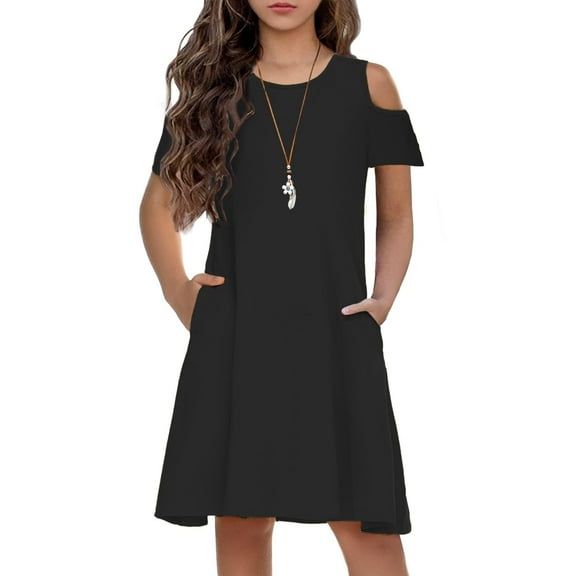 Arshiner Girls Cotton Short Sleeve Casual Cold Shoulder