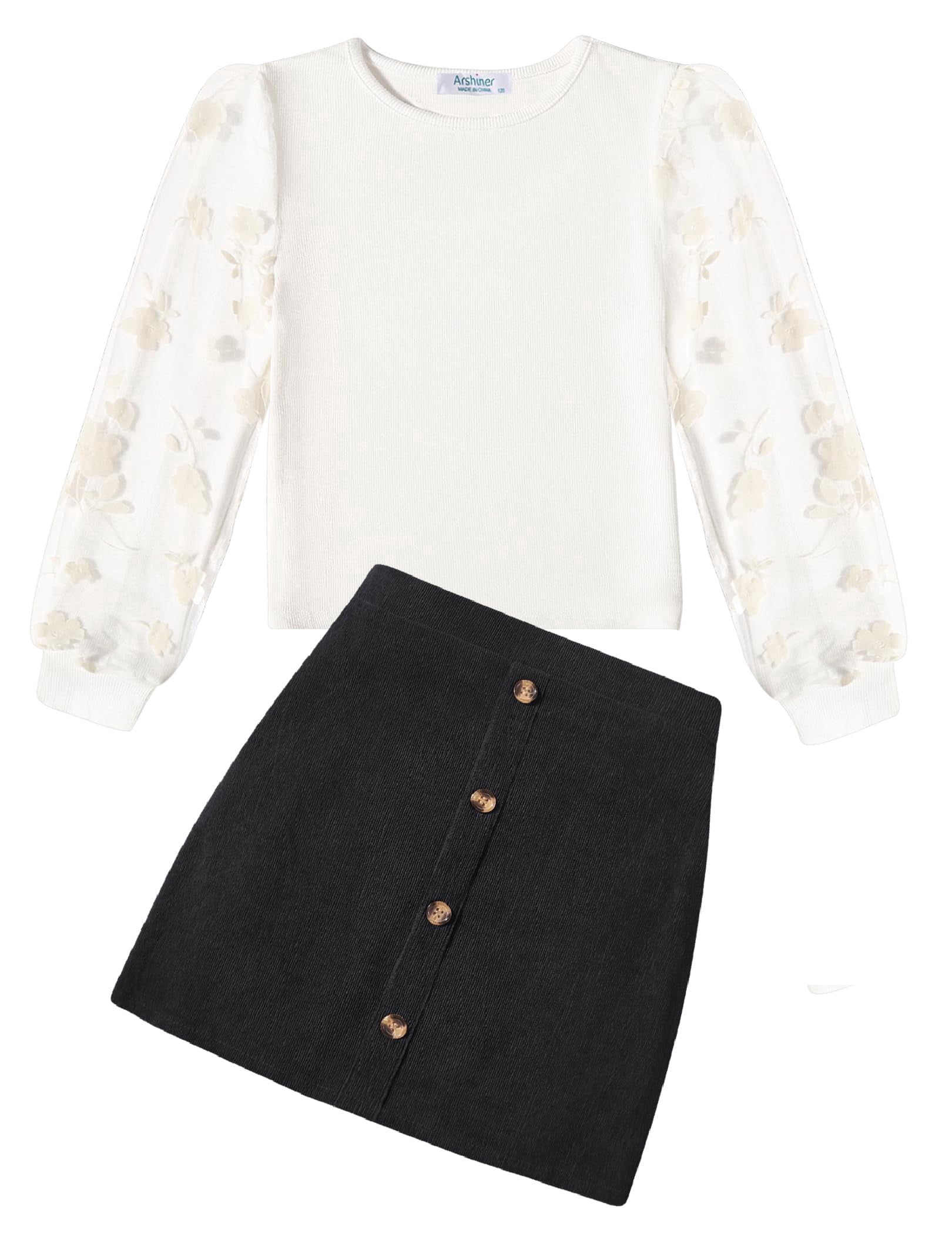 Arshiner Girl's Skirt Sets Casual Fall Outfits Corduroy Skirt and Long ...